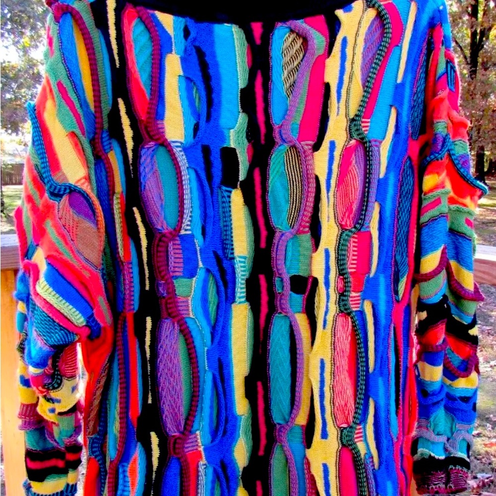 COOGI Sweater Womens 3D Australia Textured Colorful Turtleneck Sweater Large